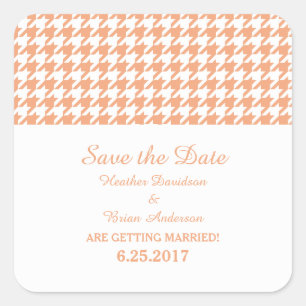 Hahnentrittmuster Save the Date Stickers, Orange Quadratischer Aufkleber