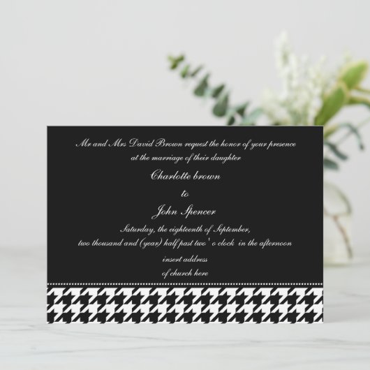 Hahnentrittmuster Schwarz-Weiß-Hochzeit lädt ein Einladung (Stehend Vorderseite)