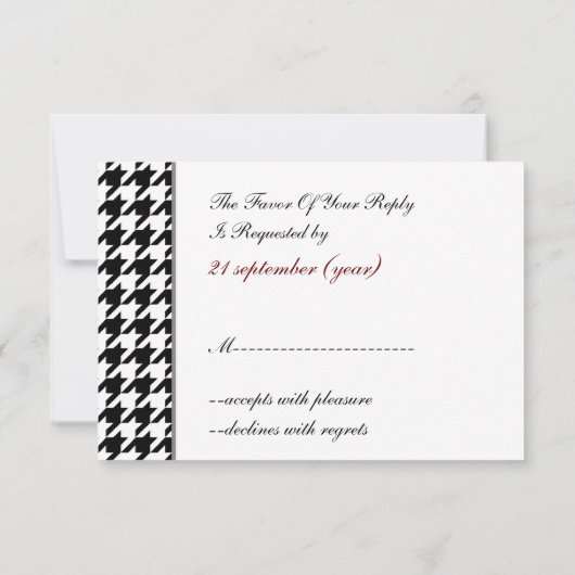 Hahnentrittmuster Schwarz-Weiß-Hochzeit rsvp 3,5 x (Rückseite)