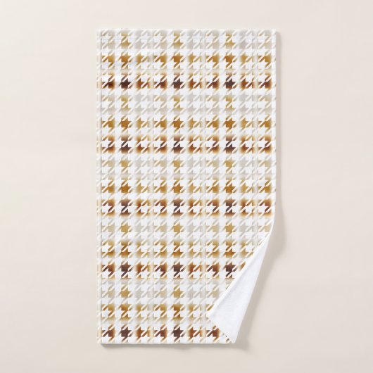 Hahnentrittmuster Soft Brown auf weißem Muster Badhandtuch Set (Handtuch)