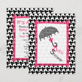Hahnentrittmuster Umbrella Babydusche Einladung (Vorne/Hinten)