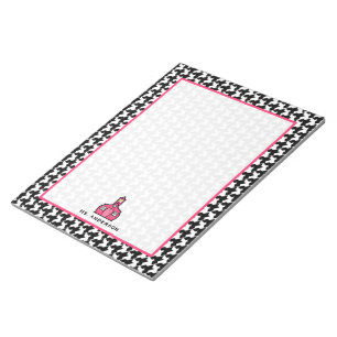 Hahnentrittmuster- und Pink-Lehrer-Notepad Notizblock