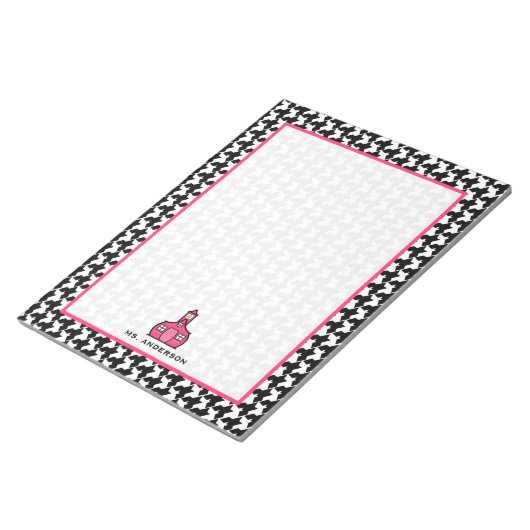 Hahnentrittmuster- und Pink-Lehrer-Notepad Notizblock (angewinkelt)