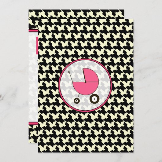 Hahnentrittmuster und rosa Baby-Duschen-Einladung Einladung (Vorne/Hinten)