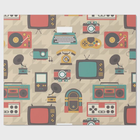 Hahnentrittmuster Vintag Retro Nostalgie Jukebox Geschenkpapier (Flach)