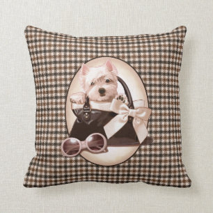 Hahnentrittmuster Westie Welpe Kissen