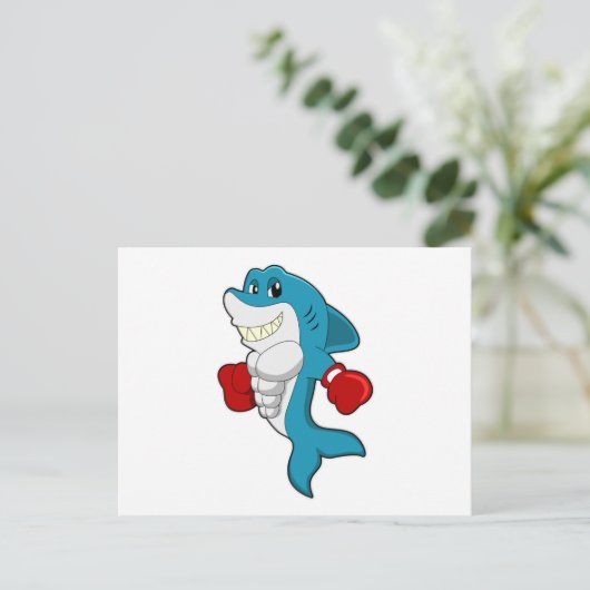 Hai als Boxer mit Boxhandschuhen Postkarte (Stehend Vorderseite)