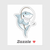 Hai als Fischer mit Angelrute Aufkleber (Blatt)