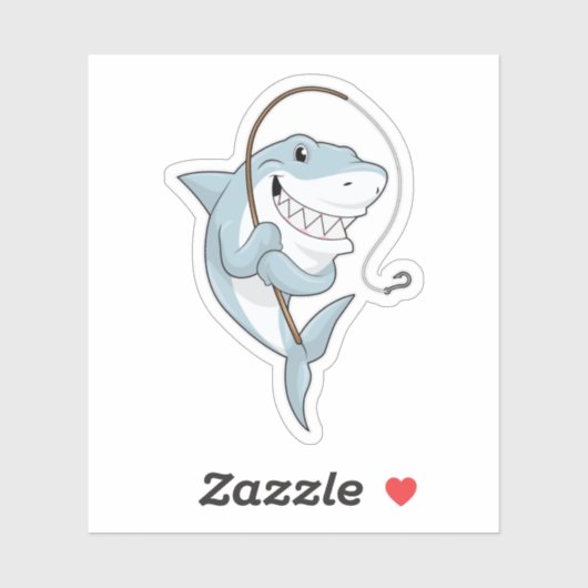 Hai als Fischer mit Angelrute Aufkleber (Blatt)