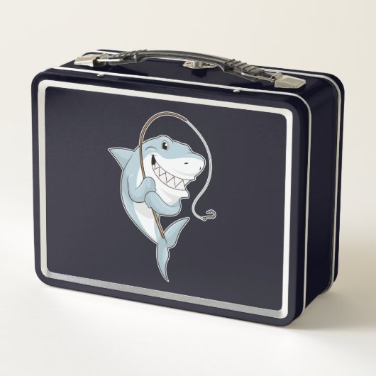 Hai als Fischer mit Angelrute Metall Brotdose (Rückseite)