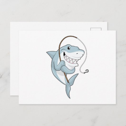 Hai als Fischer mit Angelrute Postkarte (Vorne/Hinten)