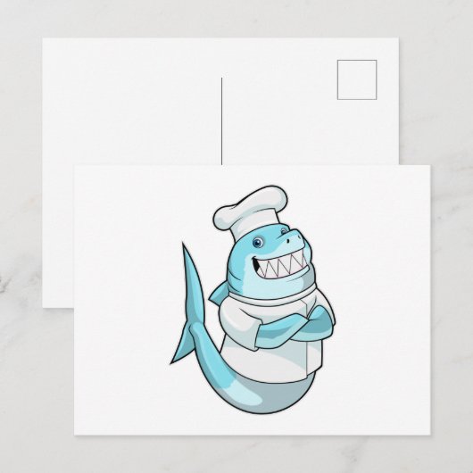 Hai als Koch mit Kochen Schürze Postkarte (Vorne/Hinten)