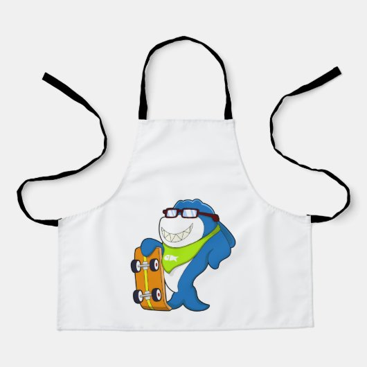 Hai als Skater mit Skateboard Schürze (Vorderseite)