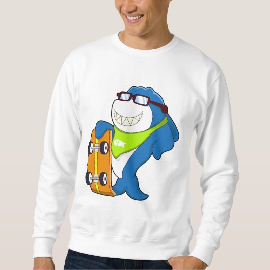 Hai als Skater mit Skateboard Sweatshirt (Vorderseite)