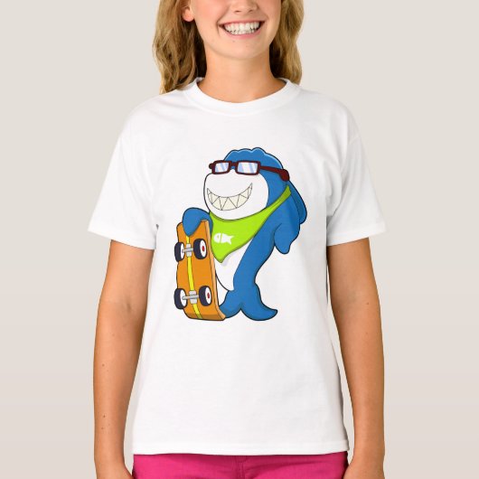 Hai als Skater mit Skateboard T-Shirt (Vorderseite)