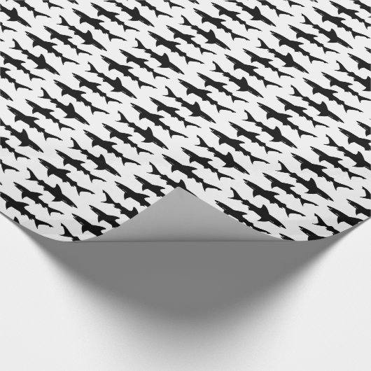 Hai-Angriffsschule Schwarz-Weiß Geschenkpapier (Ecke)