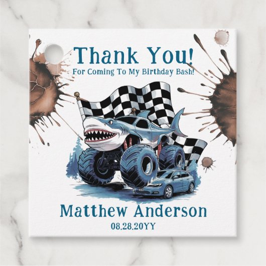 Hai Attack Monster Truck Geburtstag Bash Willkomme Geschenkanhänger (Vorderseite)