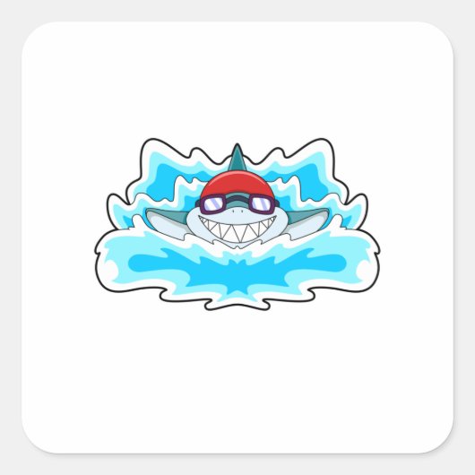Hai beim Baden mit Schwimmbrille Quadratischer Aufkleber (Vorderseite)