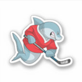 Hai beim Eishockey mit Eishockeystick Aufkleber (Vorderseite)