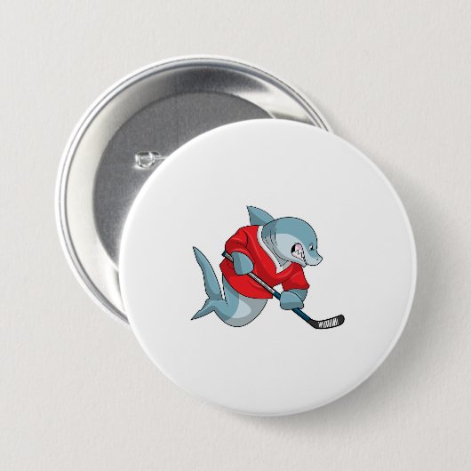 Hai beim Eishockey mit Eishockeystick Button (Vorne & Hinten)