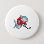 Hai beim Eishockey mit Eishockeystick Button (Vorderseite)