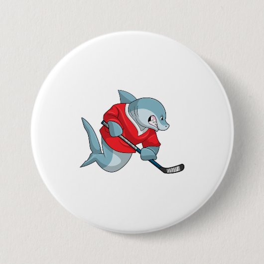 Hai beim Eishockey mit Eishockeystick Button (Vorderseite)
