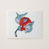 Hai beim Eishockey mit Eishockeystick Puzzle (Horizontal)