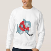Hai beim Eishockey mit Eishockeystick Sweatshirt (Vorderseite)