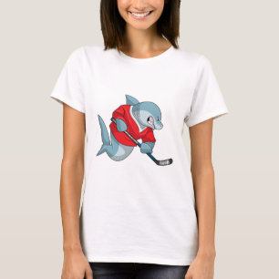 Hai beim Eishockey mit Eishockeystick T-Shirt