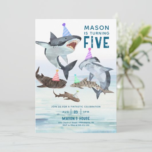 Hai Birthday Einladung Pool Party Kindergeburtstag (Stehend Vorderseite)