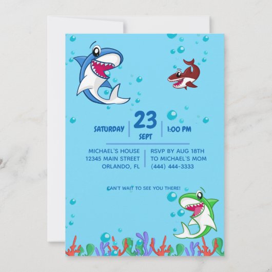 Hai Birthday First Bday Ocean Kinder Einladung (Rückseite)