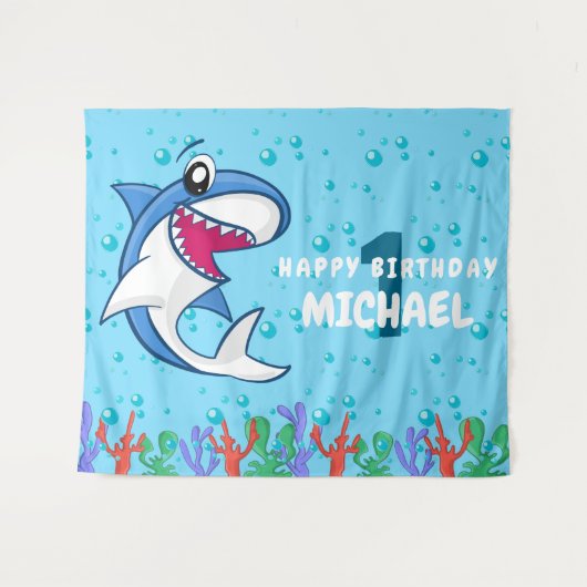 Hai Birthday First Bday Ocean Kinder Wandteppich (Vorderseite (Horizontal))