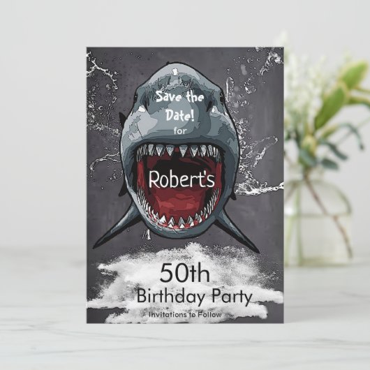 Hai - Birthday Save the Date Haiangriff, (Stehend Vorderseite)