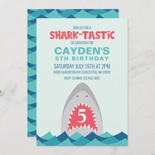 Hai-Bite-Hai-Geburtstagsparty Einladung (Vorne/Hinten)