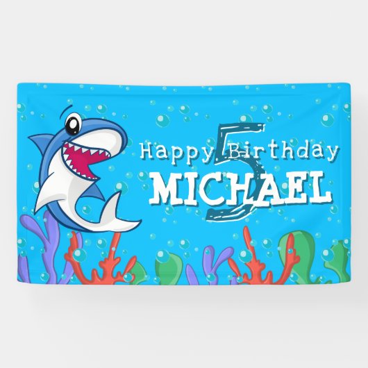 Hai Blauer Ozean Kinder jeden Geburtstag Banner (Horizontal)