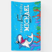 Hai Blauer Ozean Kinder jeden Geburtstag Banner (Vertikal)