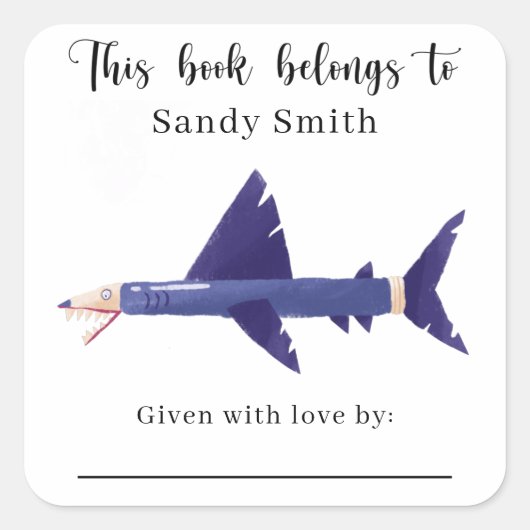 Hai-Bleistift - Dieses Buch gehört mit der Botscha Quadratischer Aufkleber (Vorderseite)