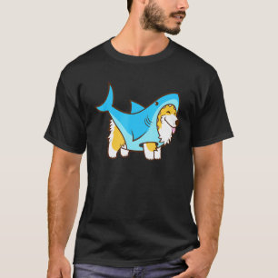 Hai Corgi Hund in Hai Anzug Welpe Weißer Hai T-Shirt