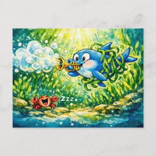 Hai der Trompete spielt Cartoon Postkarte
