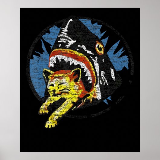 Hai essen eine Katze Funny Shark Geschenke Poster (Vorne)
