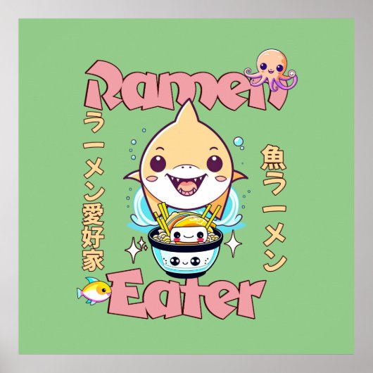 Hai Fisch Ramen Eater - asiatische Lebensmittel Li Poster (Vorne)
