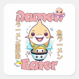 Hai Fisch Ramen Eater - asiatische Lebensmittel Li Quadratischer Aufkleber