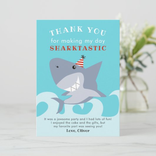 Hai-Fische Geburtstagsparty Dankeskarte (Stehend Vorderseite)