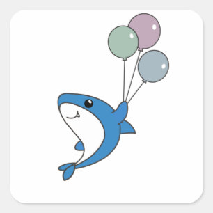 Hai Fischen mit Balloons Süßes Tier Hai Fischen Quadratischer Aufkleber
