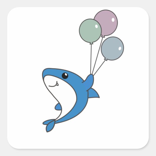 Hai Fischen mit Balloons Süßes Tier Hai Fischen Quadratischer Aufkleber (Vorderseite)