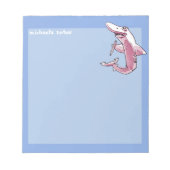 Hai hält Bleistift lustigen Cartoon anpassbar Notizblock (Vorderseite)