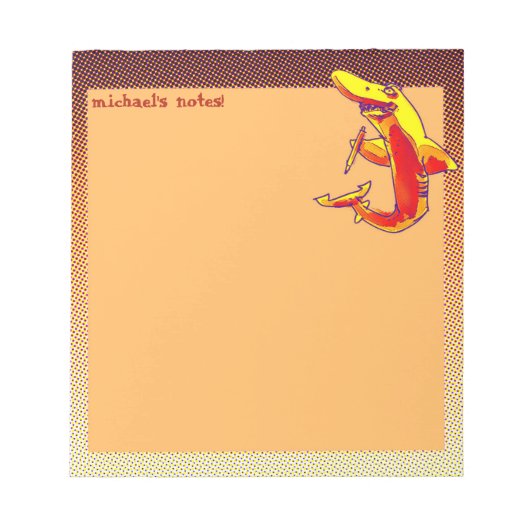 Hai hält Bleistift lustigen Cartoon anpassbar Notizblock (Vorderseite)