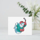 Hai im Eishockey mit Eishockeystick & Helm Postkarte (Stehend Vorderseite)