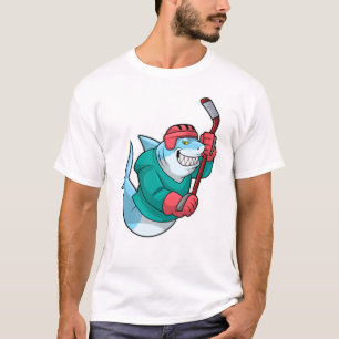 Hai im Eishockey mit Eishockeystick & Helm T-Shirt