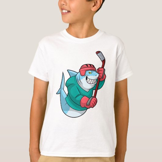 Hai im Eishockey mit Eishockeystick & Helm T-Shirt (Vorderseite)